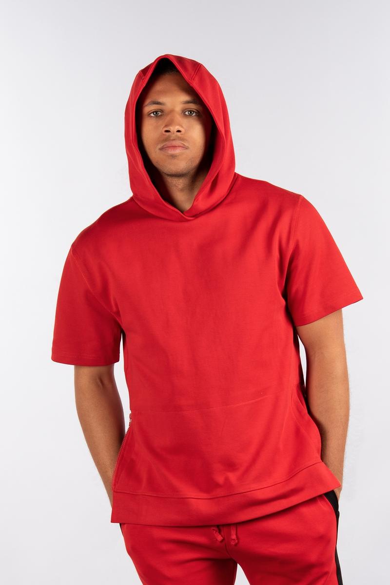CityLab - Side-Zip Hoodie Performance Fleece, Short Sleeve - Red