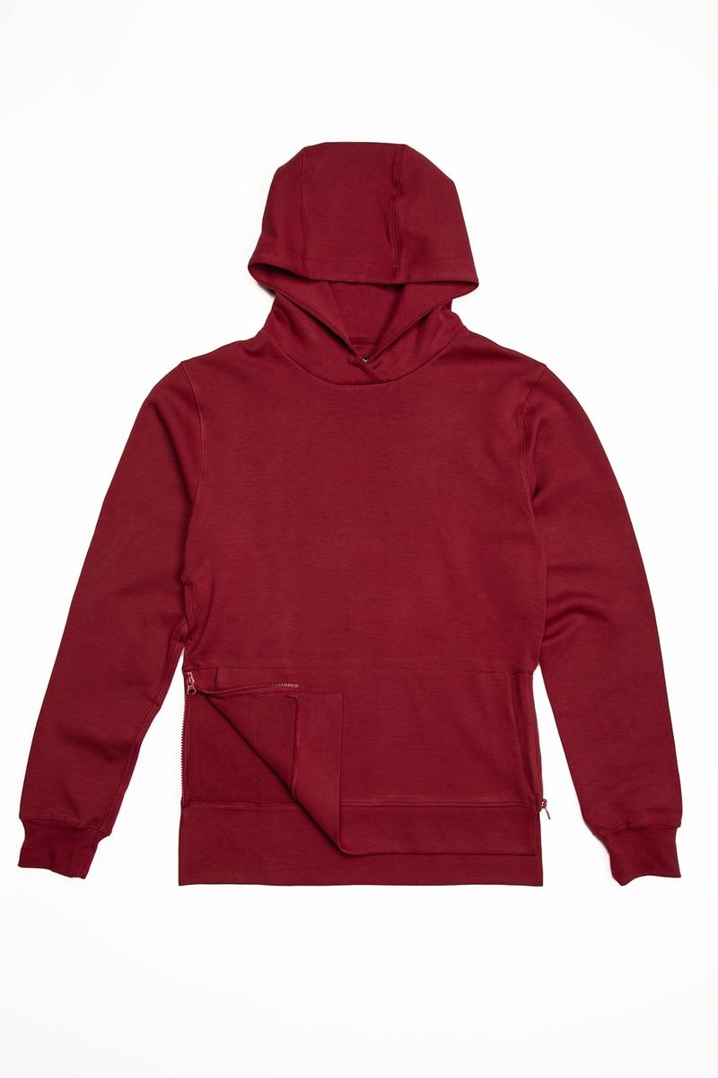 CityLab - Side-Zip Pullover Hoodie Performance Fleece - Burgundy