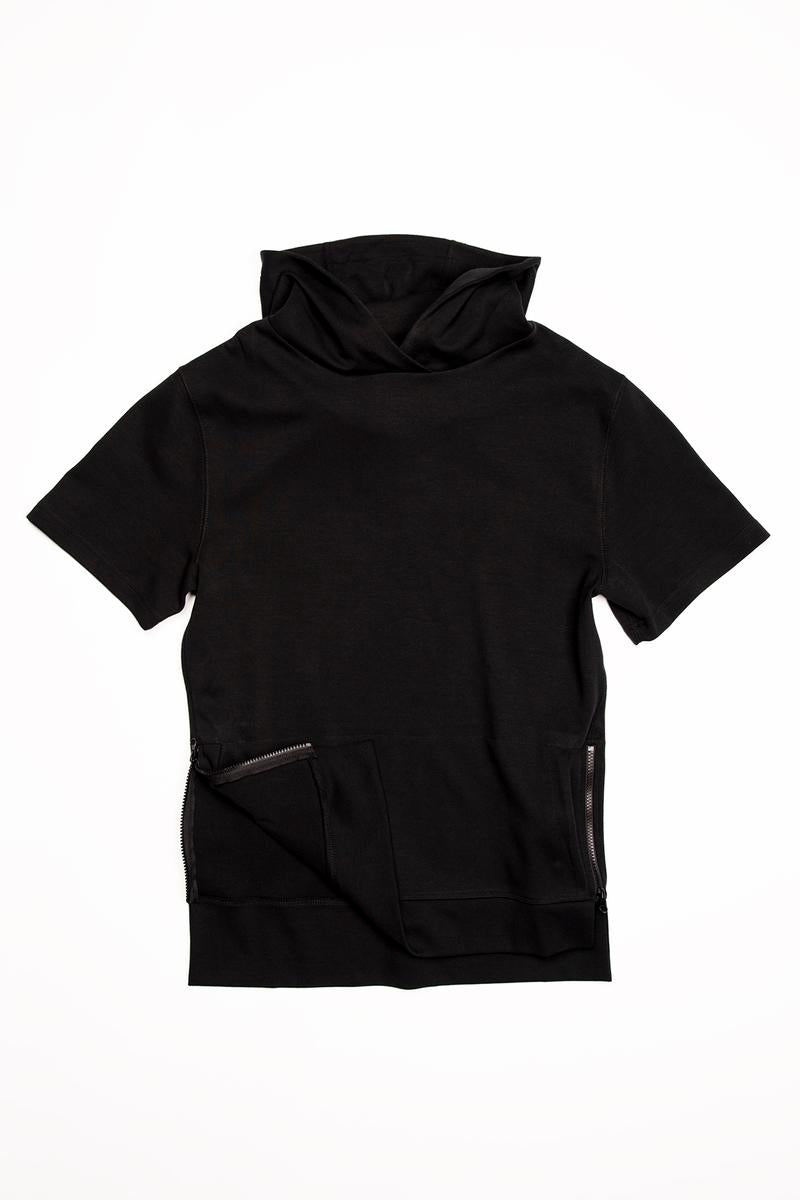 CityLab - Side-Zip Hoodie Performance Fleece, Short Sleeve - Black