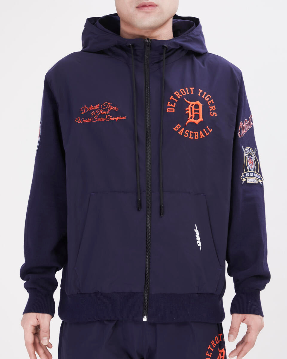 Pro Standard - Detroit Tigers Hybrid Woven FZ Pull Over Hoodie - Navy/Orange/Navy