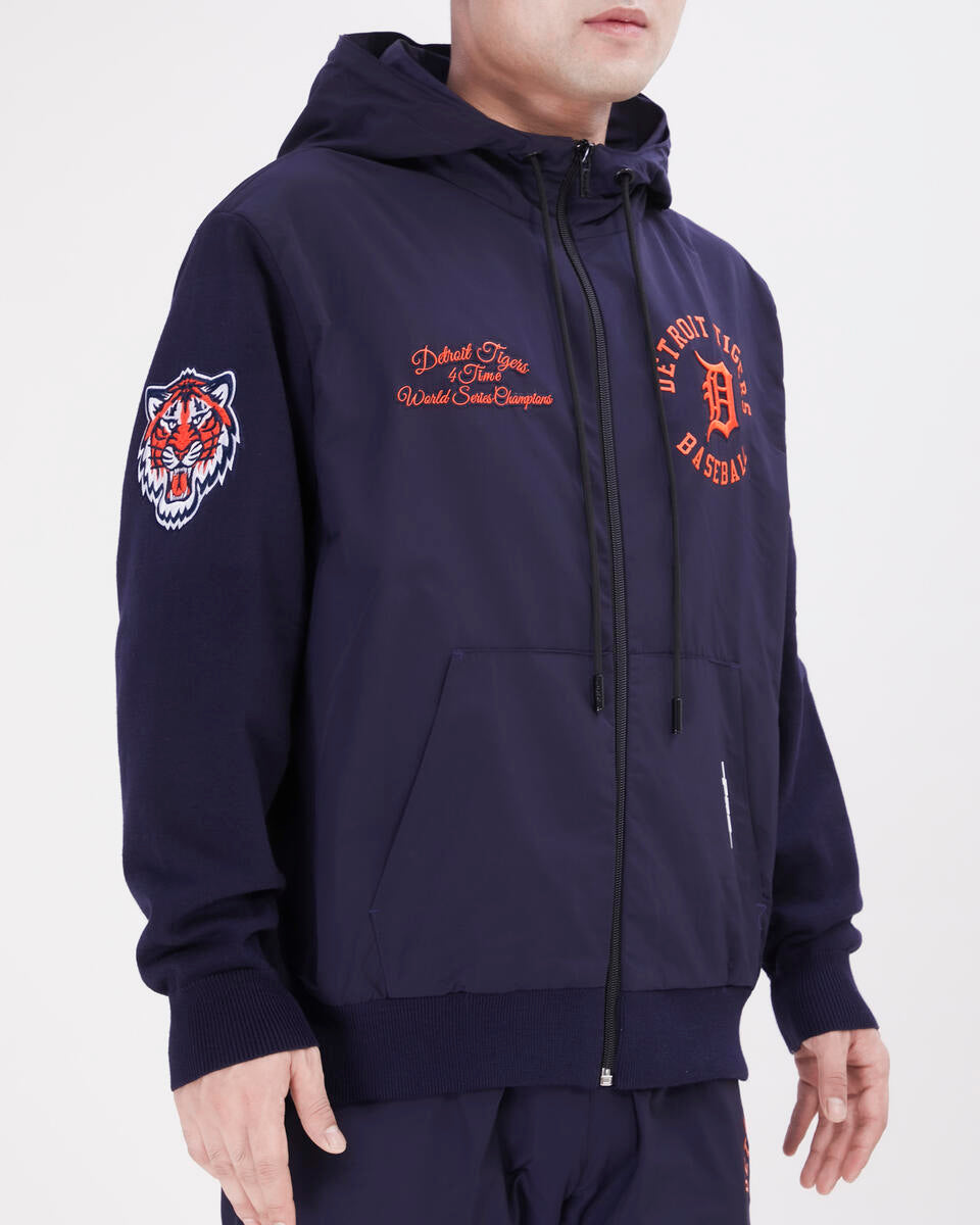Pro Standard - Detroit Tigers Hybrid Woven FZ Pull Over Hoodie - Navy/Orange/Navy
