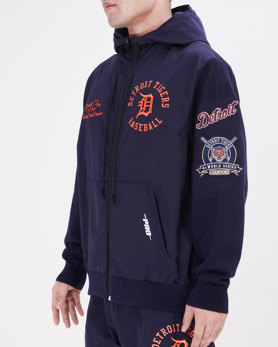 Pro Standard - Detroit Tigers Hybrid Woven FZ Pull Over Hoodie - Navy/Orange/Navy