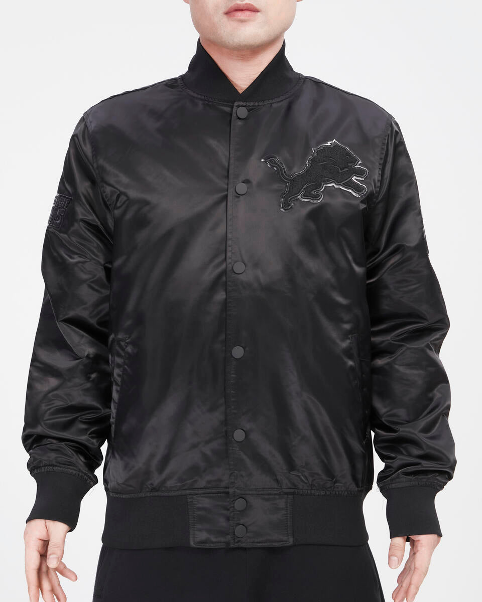 PRO STANDARD-DETROIT LIONS TRIPLE BLACK SATIN JACKET