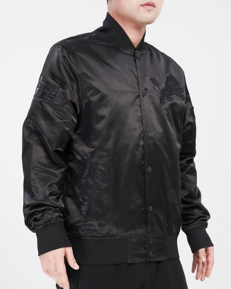 PRO STANDARD-DETROIT LIONS TRIPLE BLACK SATIN JACKET