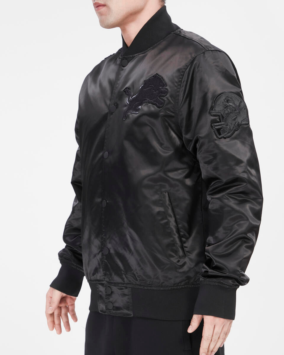 PRO STANDARD-DETROIT LIONS TRIPLE BLACK SATIN JACKET