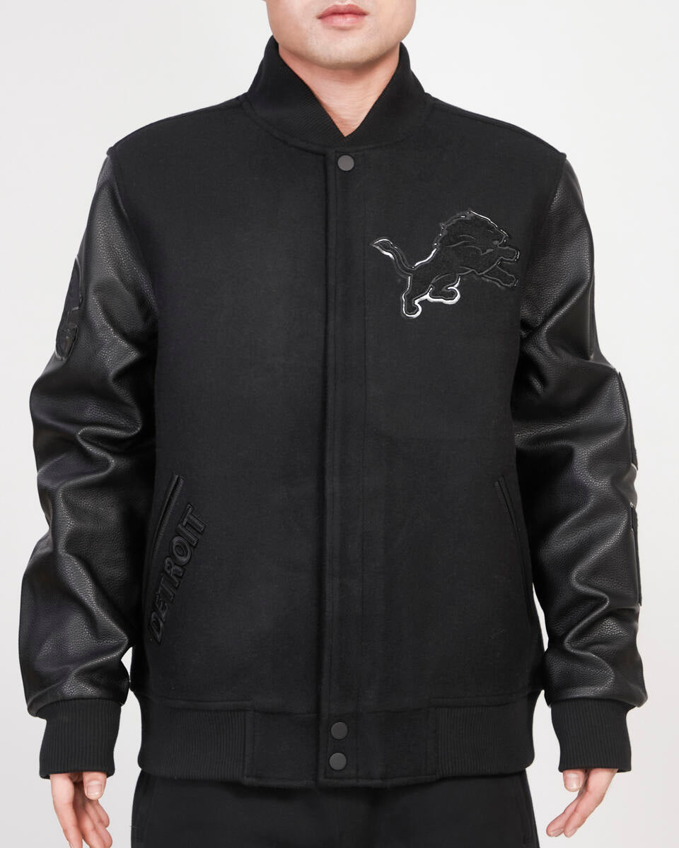 PRO STANDARD-DETROIT LIONS TRIPLE BLACK WOOL VARSITY JACKET
