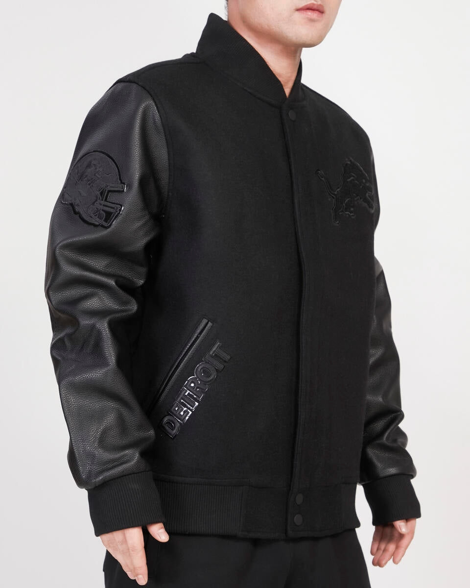 PRO STANDARD-DETROIT LIONS TRIPLE BLACK WOOL VARSITY JACKET
