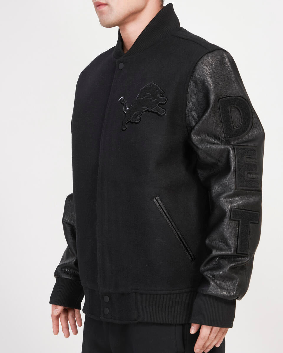 PRO STANDARD-DETROIT LIONS TRIPLE BLACK WOOL VARSITY JACKET