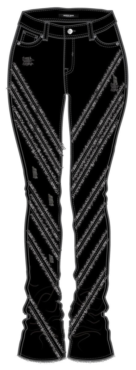 Red Fox - Highwaist Fray Stacked Jeans - Black (PA0911)