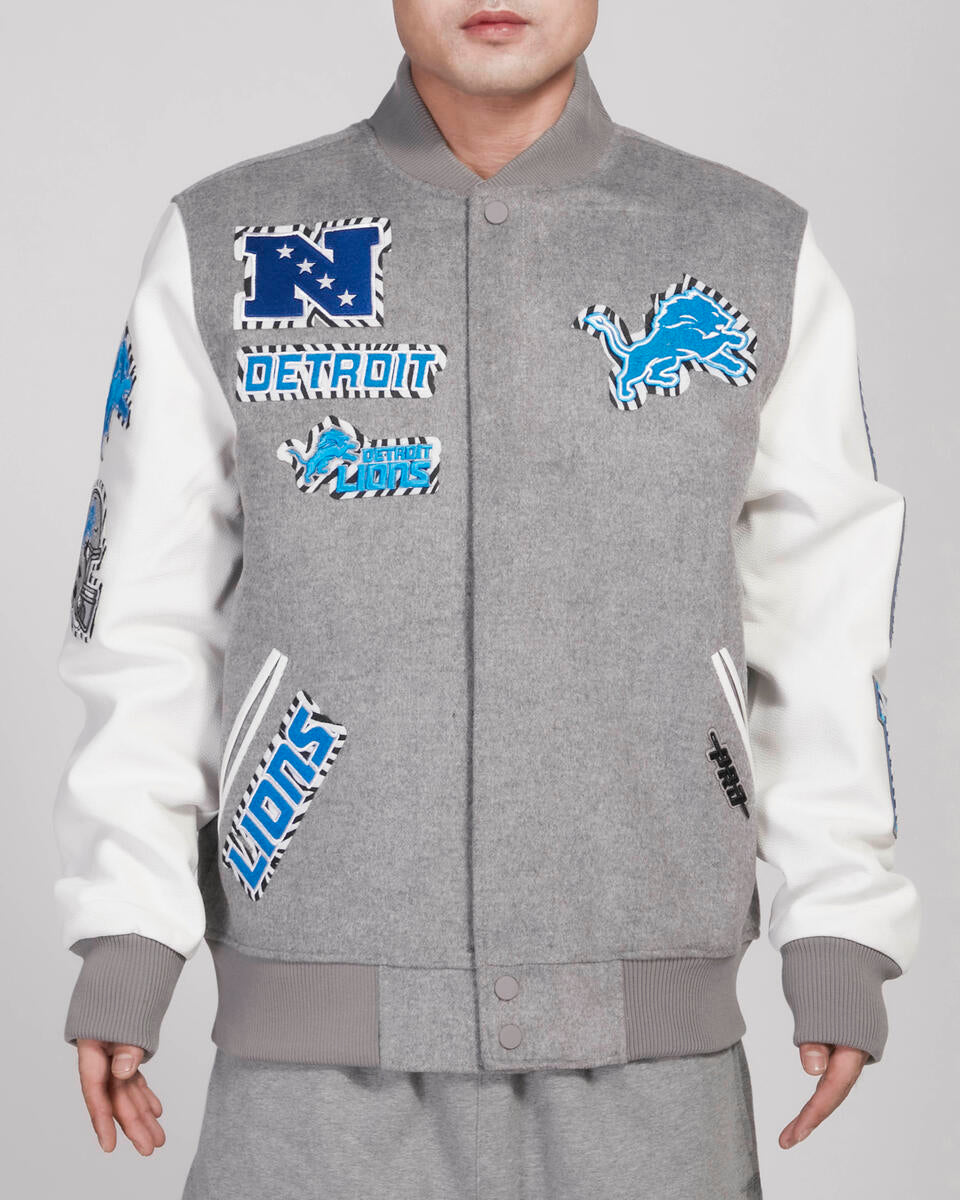 Pro Standard - Detroit Lions Animal Print Wool Varsity Jacket - Gray/White