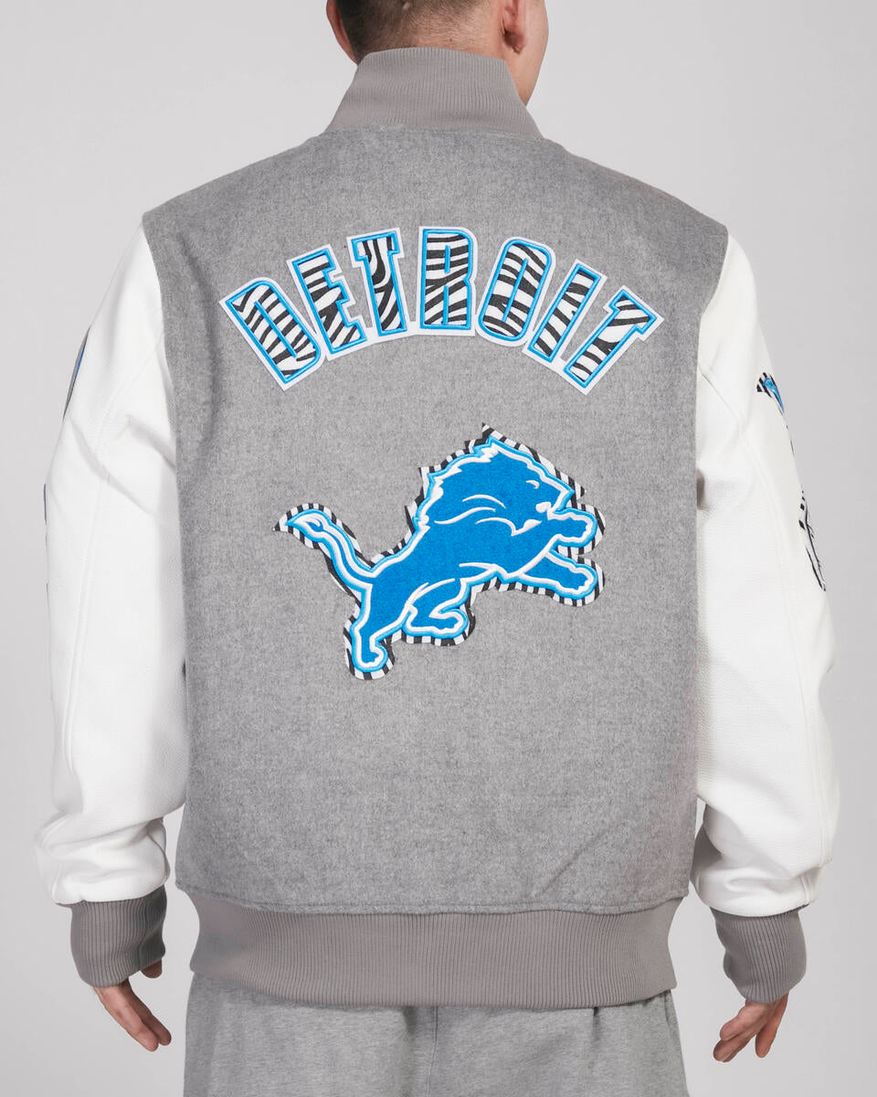 Pro Standard - Detroit Lions Animal Print Wool Varsity Jacket - Gray/White