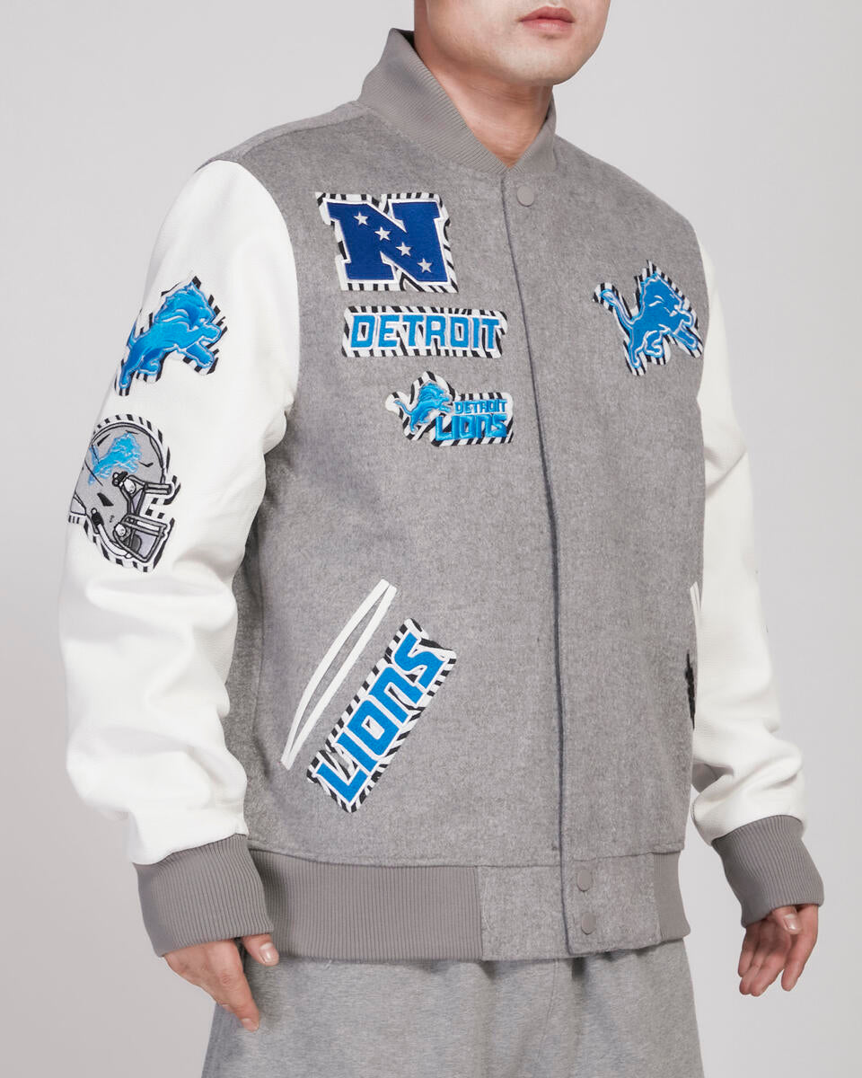 Pro Standard - Detroit Lions Animal Print Wool Varsity Jacket - Gray/White