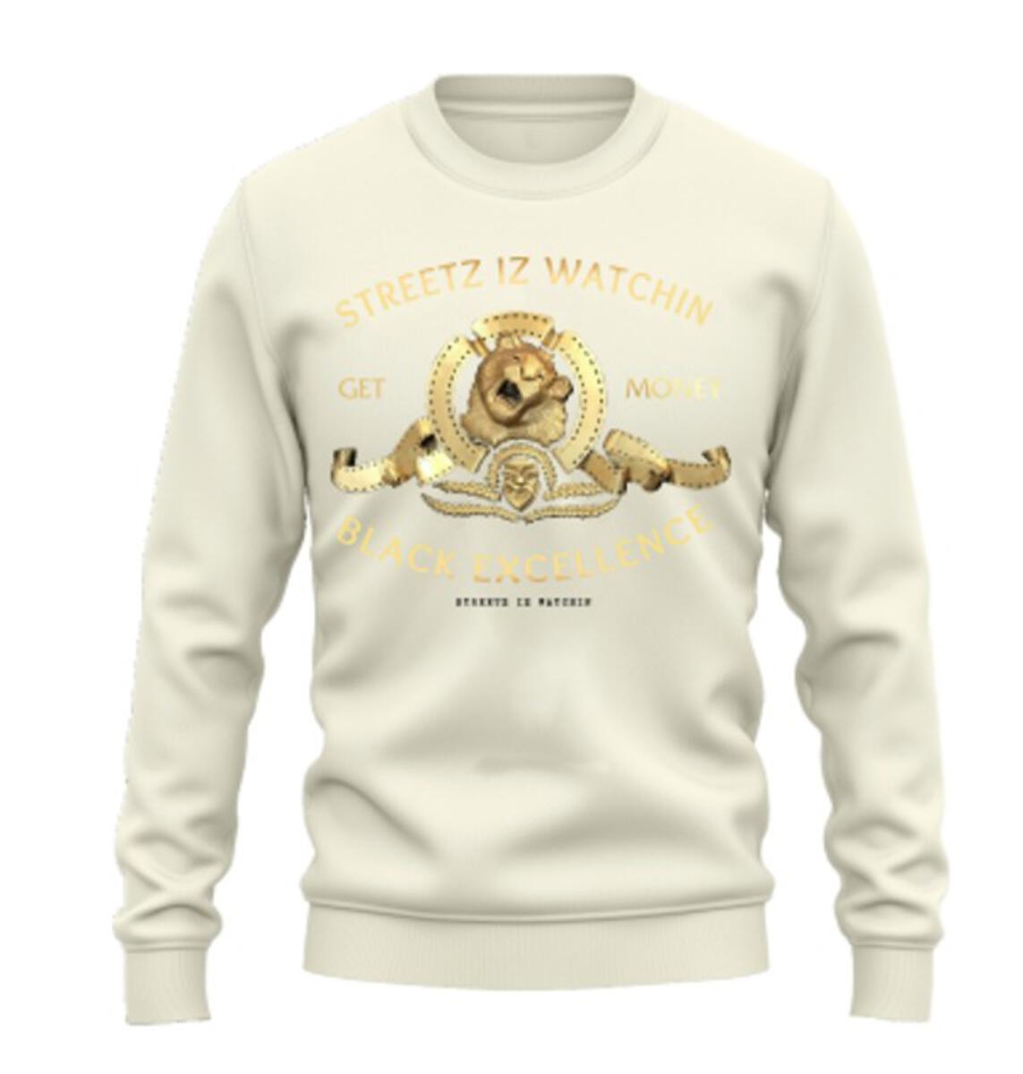 Streetz Iz Watchin - Lion Premium Crew Neck Stretch Fleece - Cream