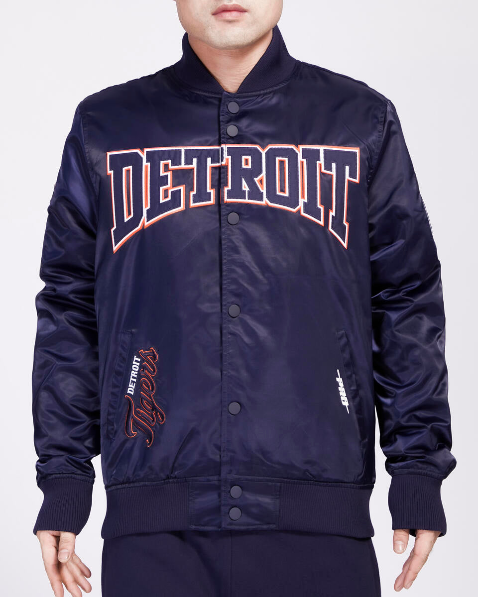 Pro Standard - Detroit Tigers Crest Emblem Satin Jacket - Navy/Orange/Navy