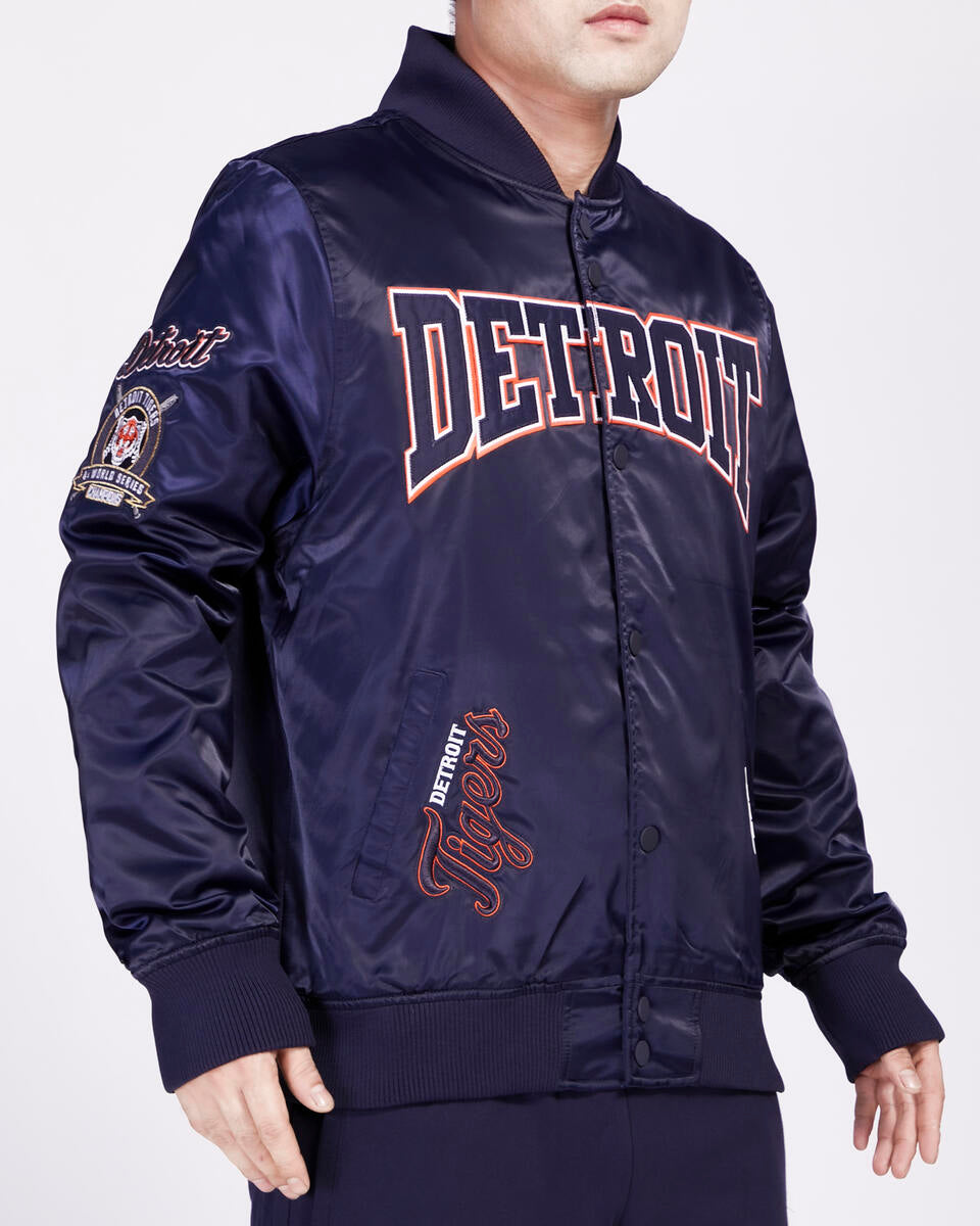 Pro Standard - Detroit Tigers Crest Emblem Satin Jacket - Navy/Orange/Navy