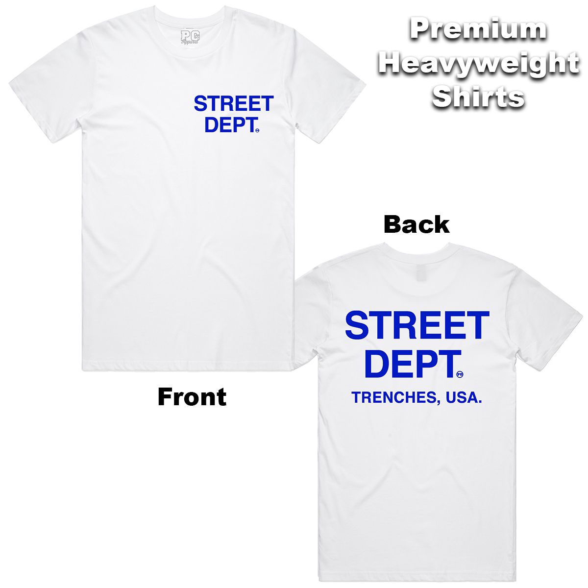 STREET DEPT T-SHIRT- White w/ Blue
