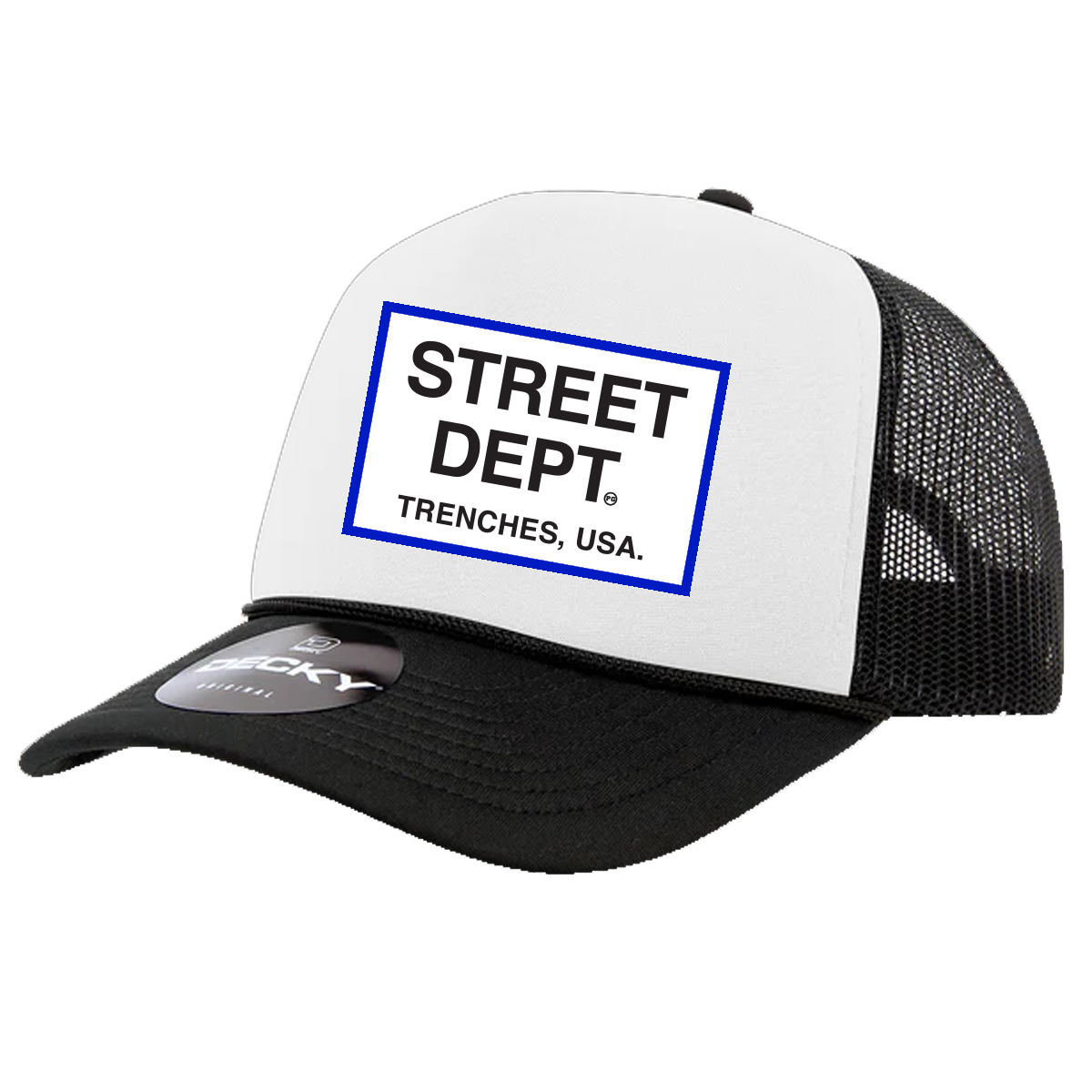 STREET DEPT - Trucker Hat (STDPT200)-White/Black w/ Blue