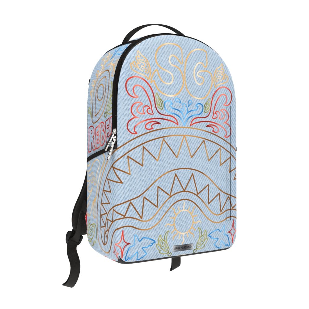 SprayGround METALLIC PRINTED DENIM SHARK DLXSV BACKPACK (B6976)
