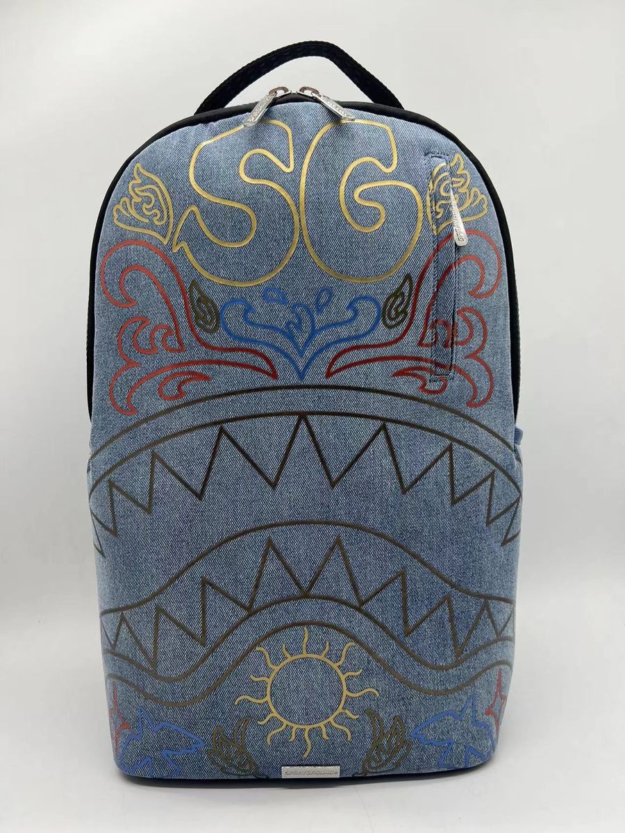 SprayGround METALLIC PRINTED DENIM SHARK DLXSV BACKPACK (B6976)