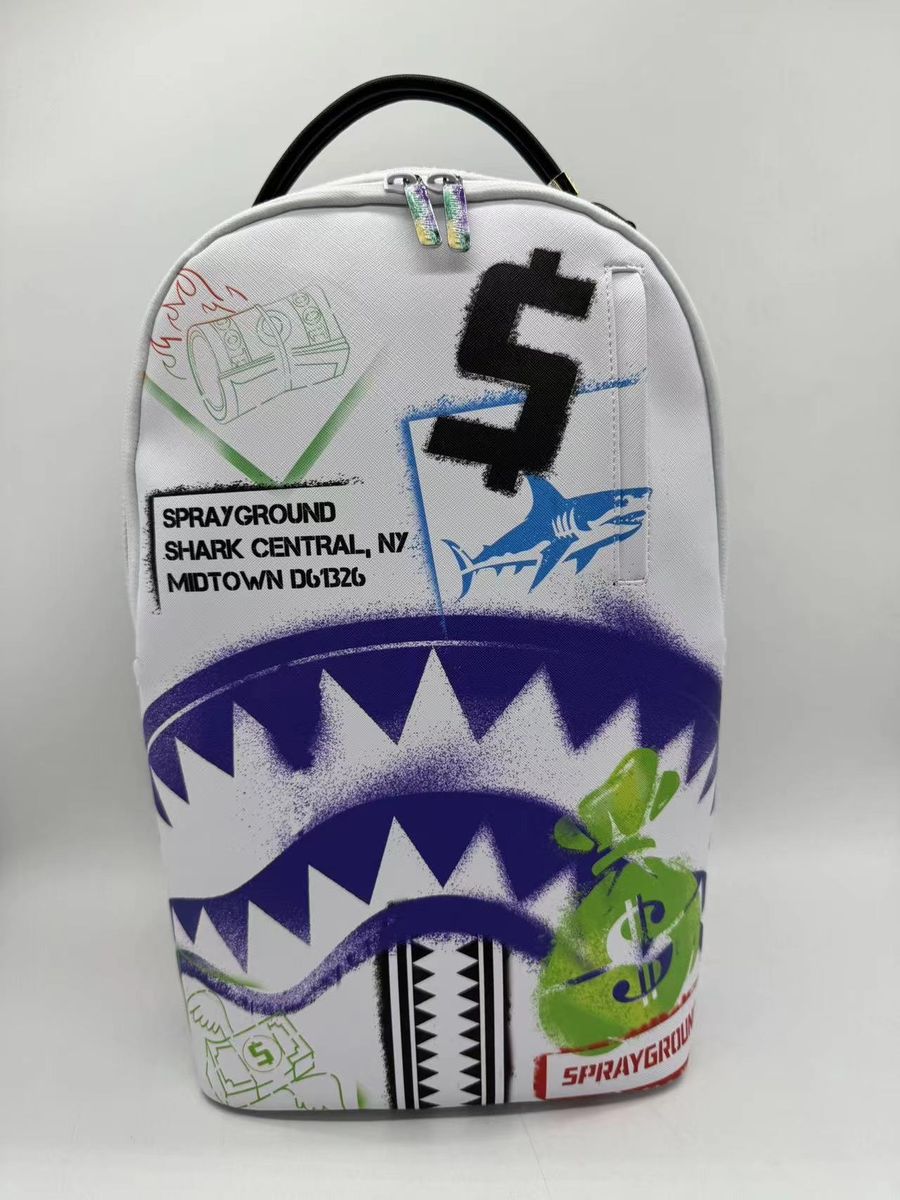 SprayGround SHARK CENTRAL STENCILS WHITE DLXSV BACKPACK (B7619)