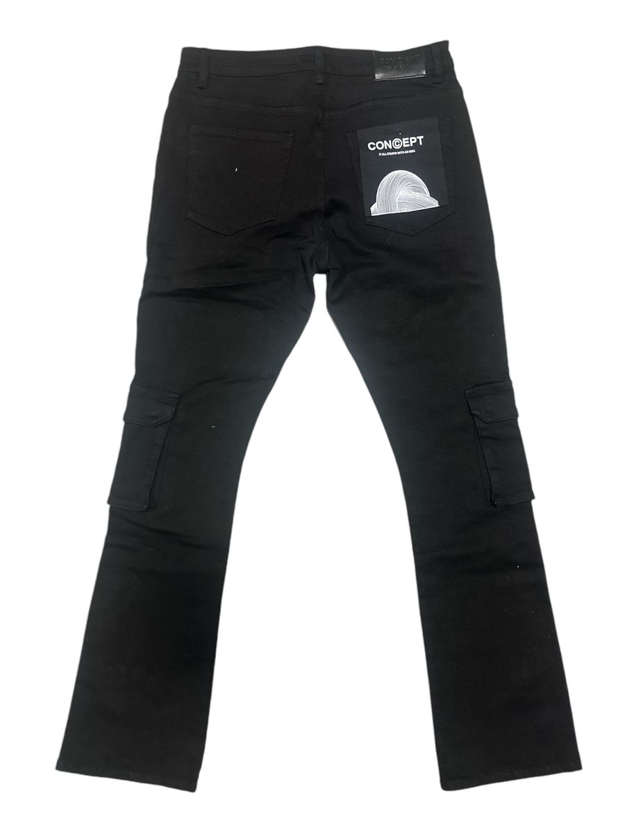 Concept Oxford Jet Black Cargo Flare Pants