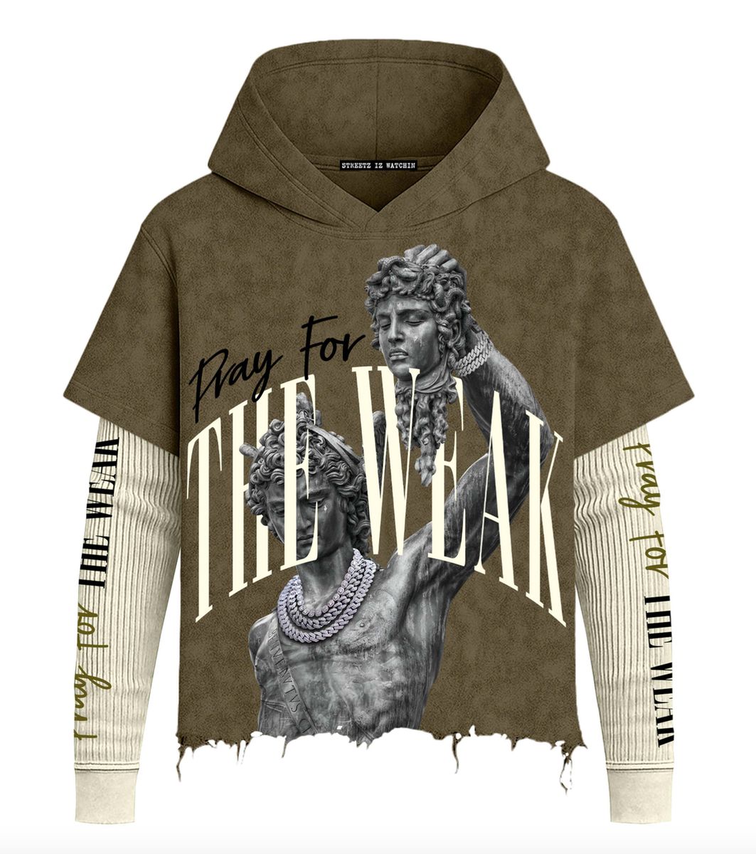 Streetz Iz Watchin PRAY FOR THE WEAK- MEN HOODIE OLIVE/CREAM