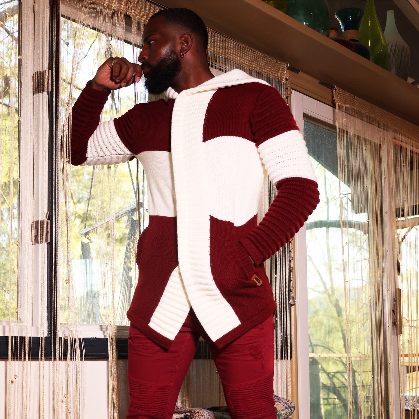 Makobi - Giovanni Two-Tone Sweater(M4218) - Burgundy