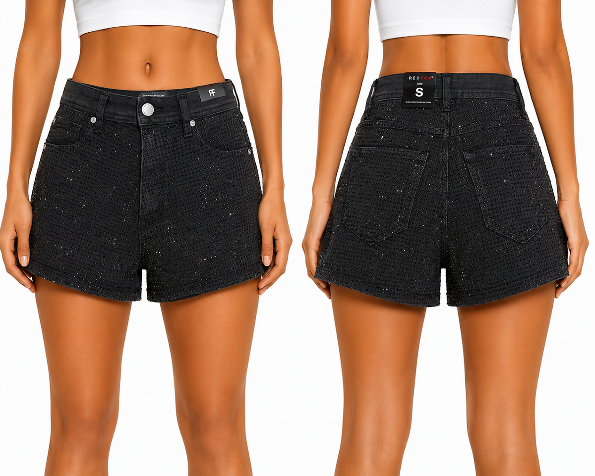 REDFOX HIGHWAIST WOMEN'S DENIM SHORTS W/RHINESTONES-PS3635