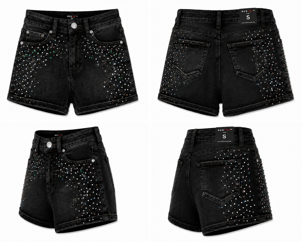 REDFOX RHINESTONE WOMEN'S DENIM SHORTS-PS3641