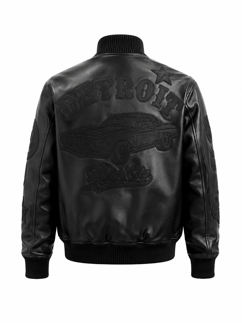 ROKU STUDIO MEN'S DETROIT STONED PU LEATHER VARSITY JACKET (#RK6481895)
