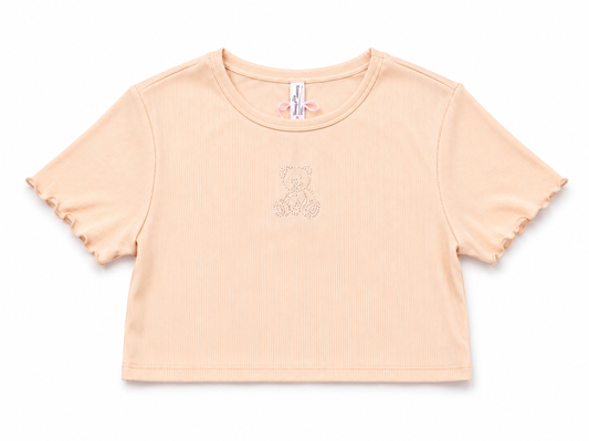 CUTIE PATOOTIE GIRL'S SHORT SLEEVE TOP W/BEAR RHINESTONE