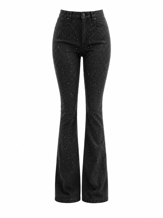REDFOX WOMEN PULEATHER W/RHINESTONES STACKED PANTS (PA1580)