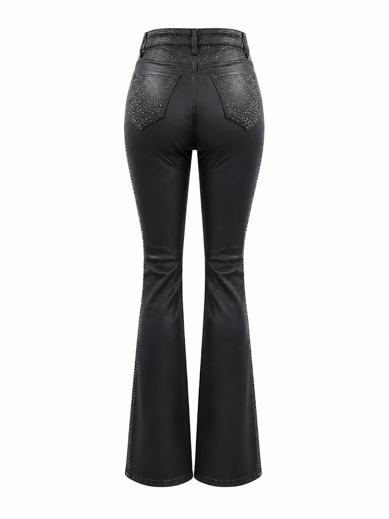 REDFOX WOMEN PULEATHER W/RHINESTONES STACKED PANTS (PA1580)