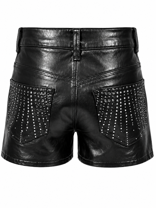 REDFOX HIGHWAIST PULEATHER WOMEN'S SHORTS W/RHINESTONES-PS3639