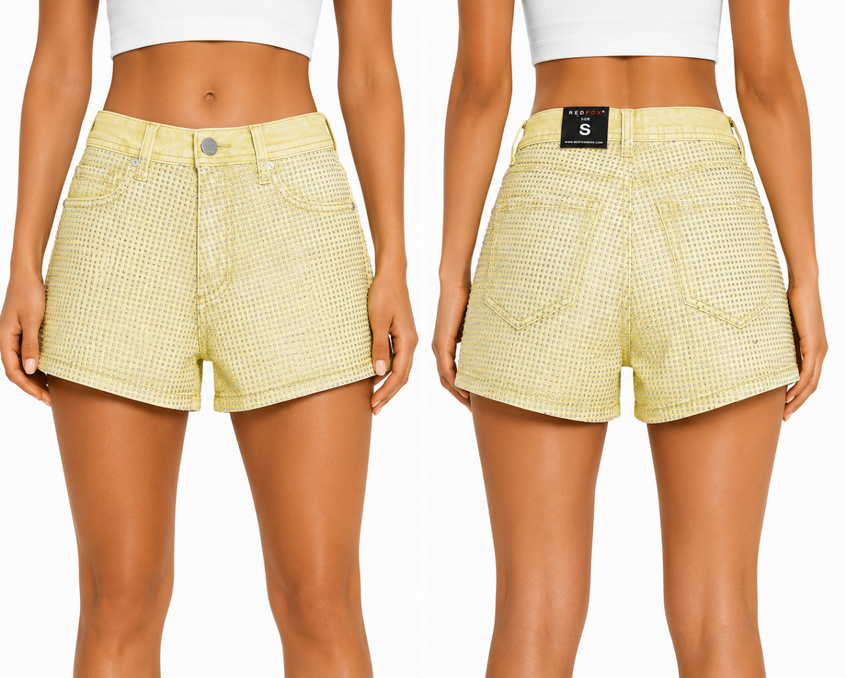 REDFOX HIGHWAIST WOMEN'S DENIM SHORTS W/RHINESTONES-PS3635