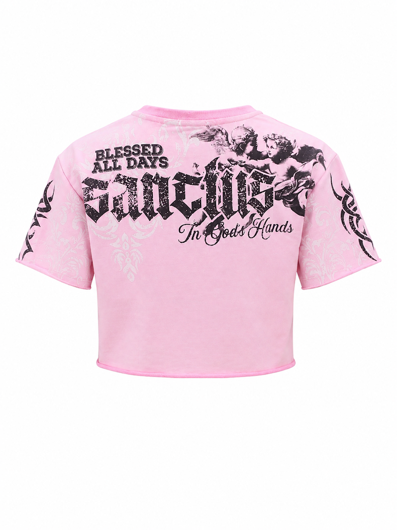 REDFOX WOMEN'S "IN GODS HANDS" FRENCH TERRY CROP TEE W/RHINESTONE (TE1639)