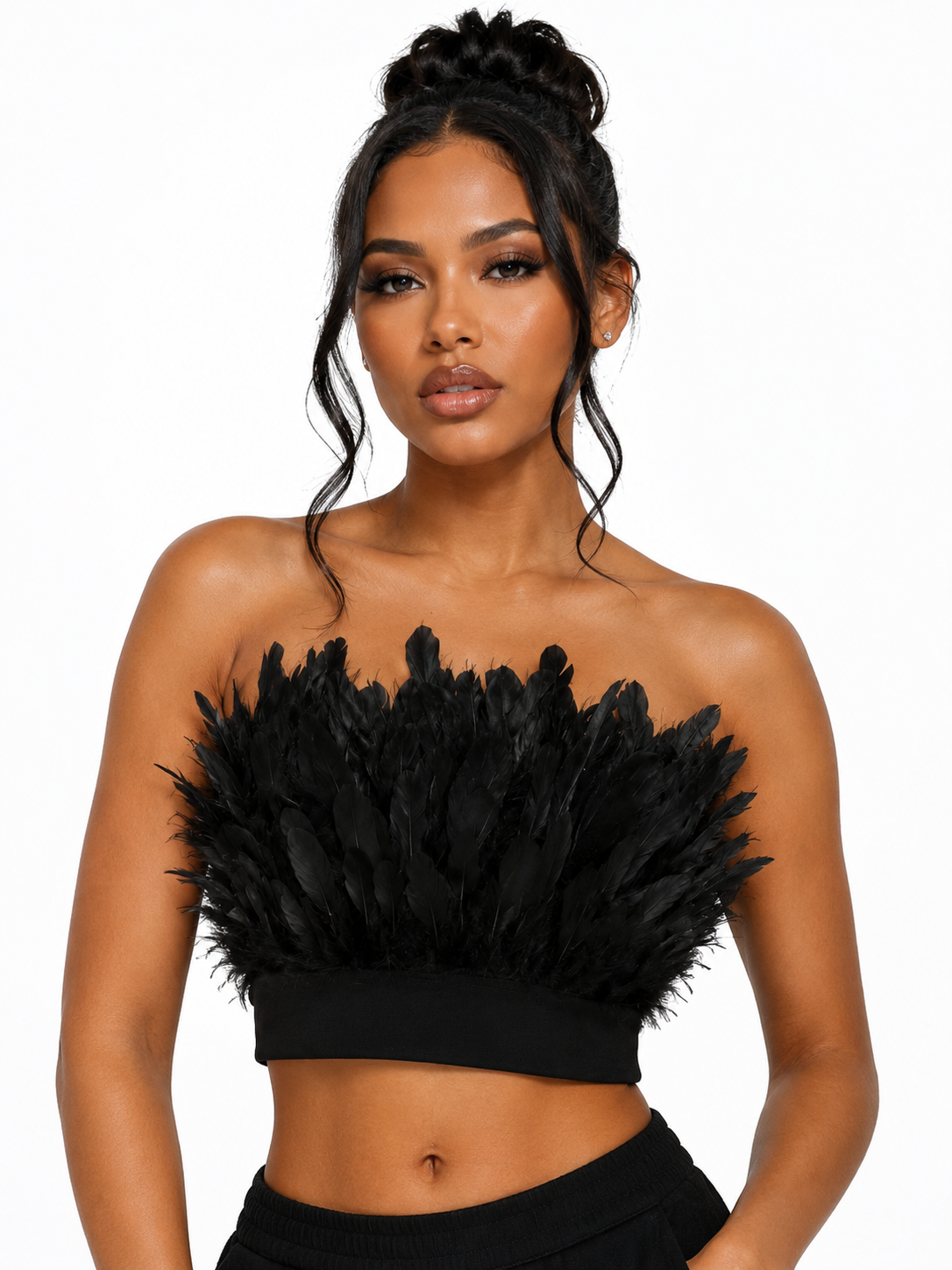 HOT & DELICIOUS BLACK SWAN FEATHER TUBE TOP
