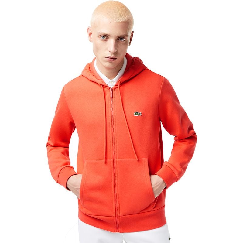 Lacoste - Kangaroo Pocket Fleece Zipped Hoodie - Orange