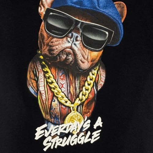 ODM MENS BLACK GANGSTA DOG EVERYDAY STRUGGLE GRAPHIC T-SHIRT