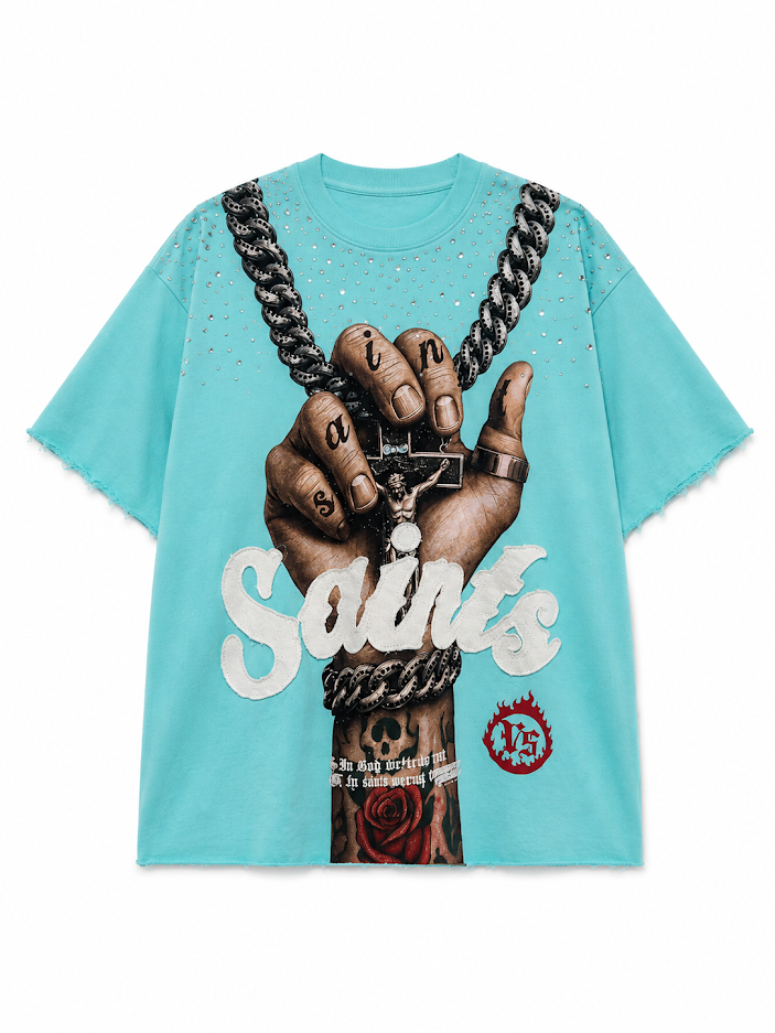 COPPER RIVET SAINTS NECKLACE TEE