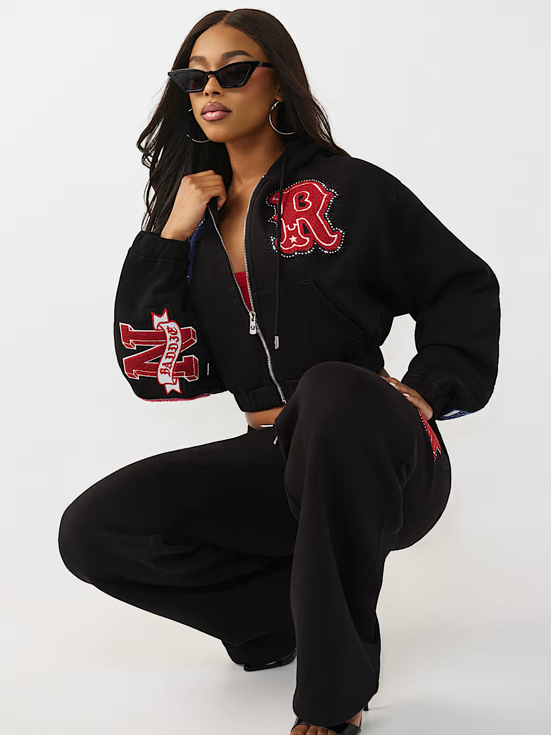 TRUE RELIGION WOMEN'S CRYSTAL PATCH GIRLFRIEND ZIP HOODIE (#210555C)