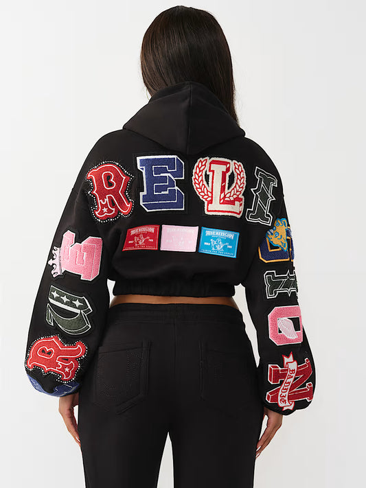 TRUE RELIGION WOMEN'S CRYSTAL PATCH GIRLFRIEND ZIP HOODIE (#210555C)