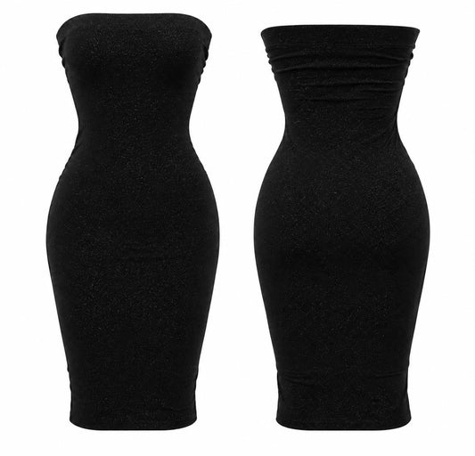 HOT & DELICIOUS WOMEN'S SHIMMER STRAPLESS MIDI DRESS