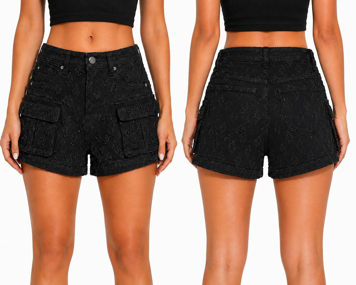 REDFOX HIGHWAIST WOMEN'S DENIM SHORTS W/CARGO POCKETS-PS3631