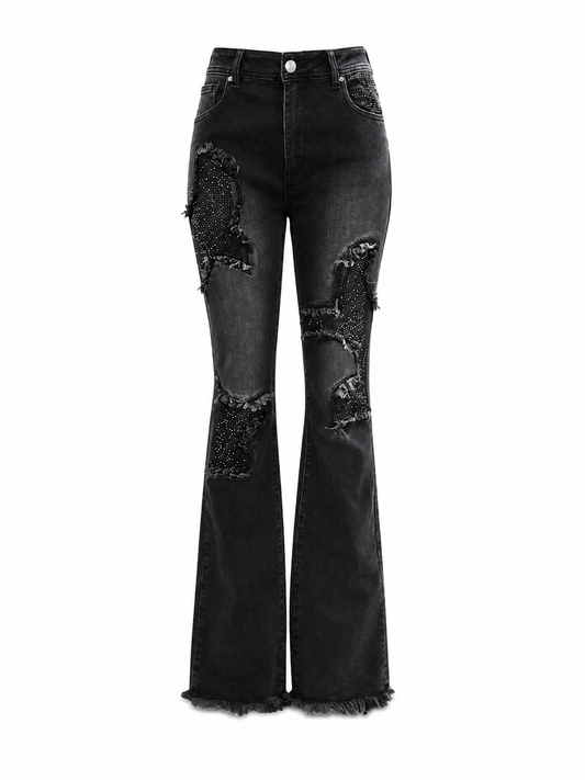 REDFOX WOMEN ROCKSTAR PATCHWORK RHINESTONE JEANS