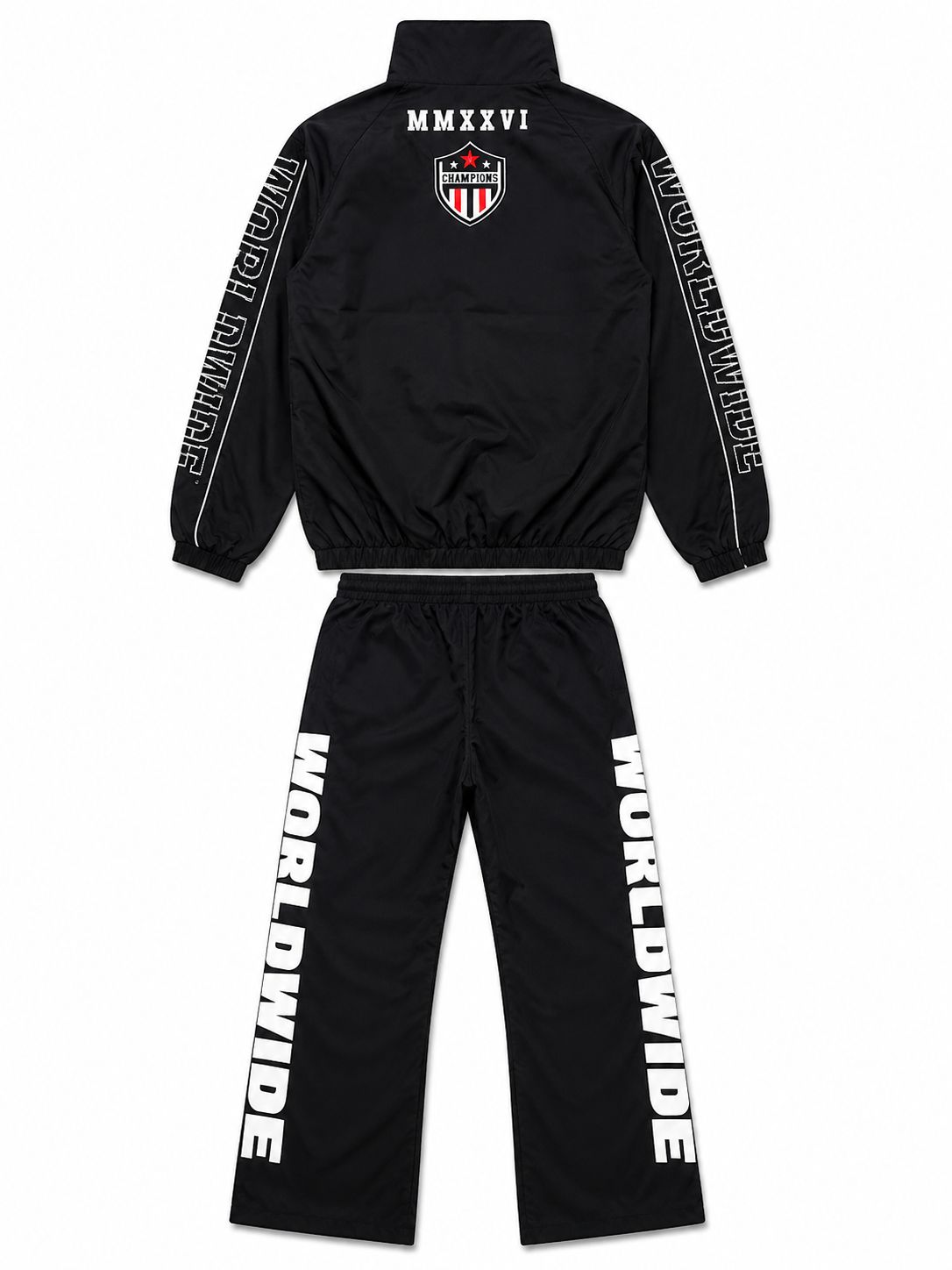 COPPER RIVET MEN WORLD TOUR FRAY APPLIQUE TRACK SUIT FLARE PANTS (2 PCS SET)