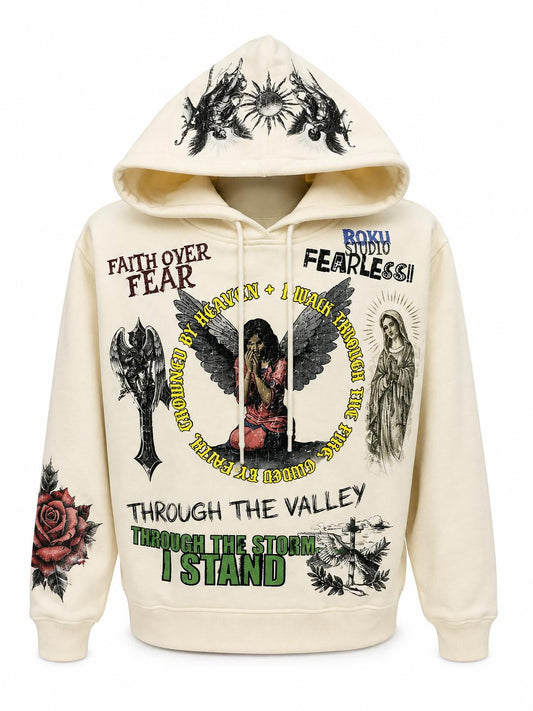 ROKU STUDIO WOMEN RISE ABOVE FADED CROPPED PULL OVER HOODIE(RKC482167)