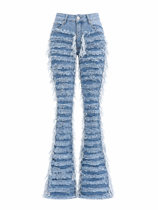 REDFOX WOMEN SUPER FRAYED DENIM STACKED JEANS