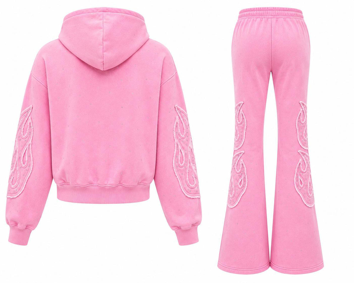 REDFOX WOMEN SAINT W/PATCH AND RHINESTONE FLEECE JOGGING SUIT (2PCS SET)