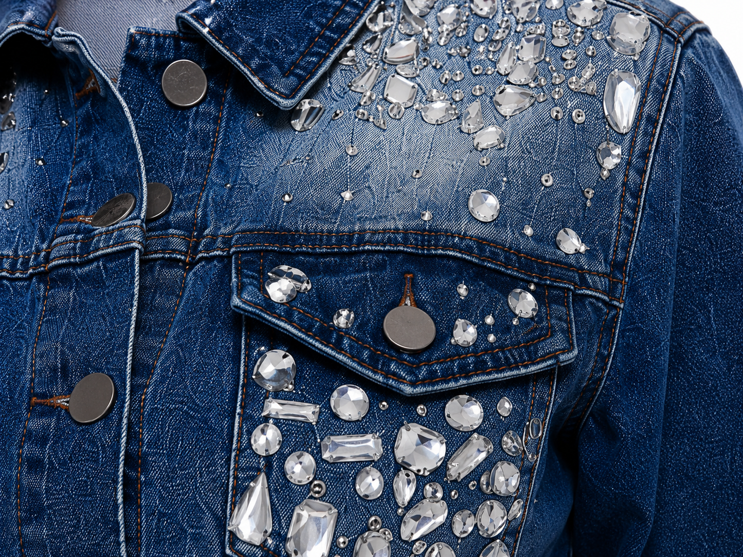 HOT & DELICIOUS RHINESTONE CROP DENIM JACKET